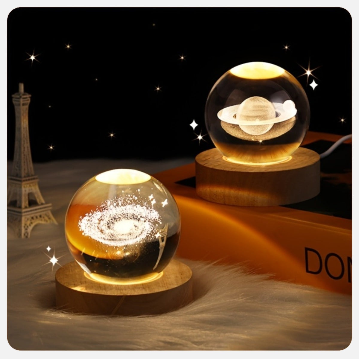 Veilleuse cristal verre boule 3D