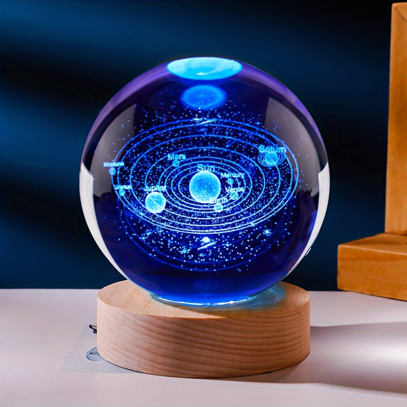 Veilleuse boule de cristal système solaire 3D